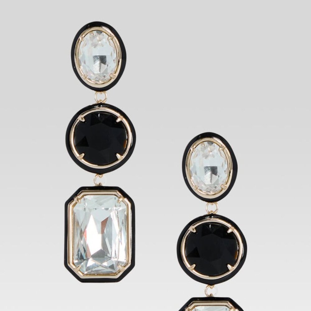 retrofete Camille Gemstone Drop Earring in Black crystal stones large dangle - Picture 2 of 6